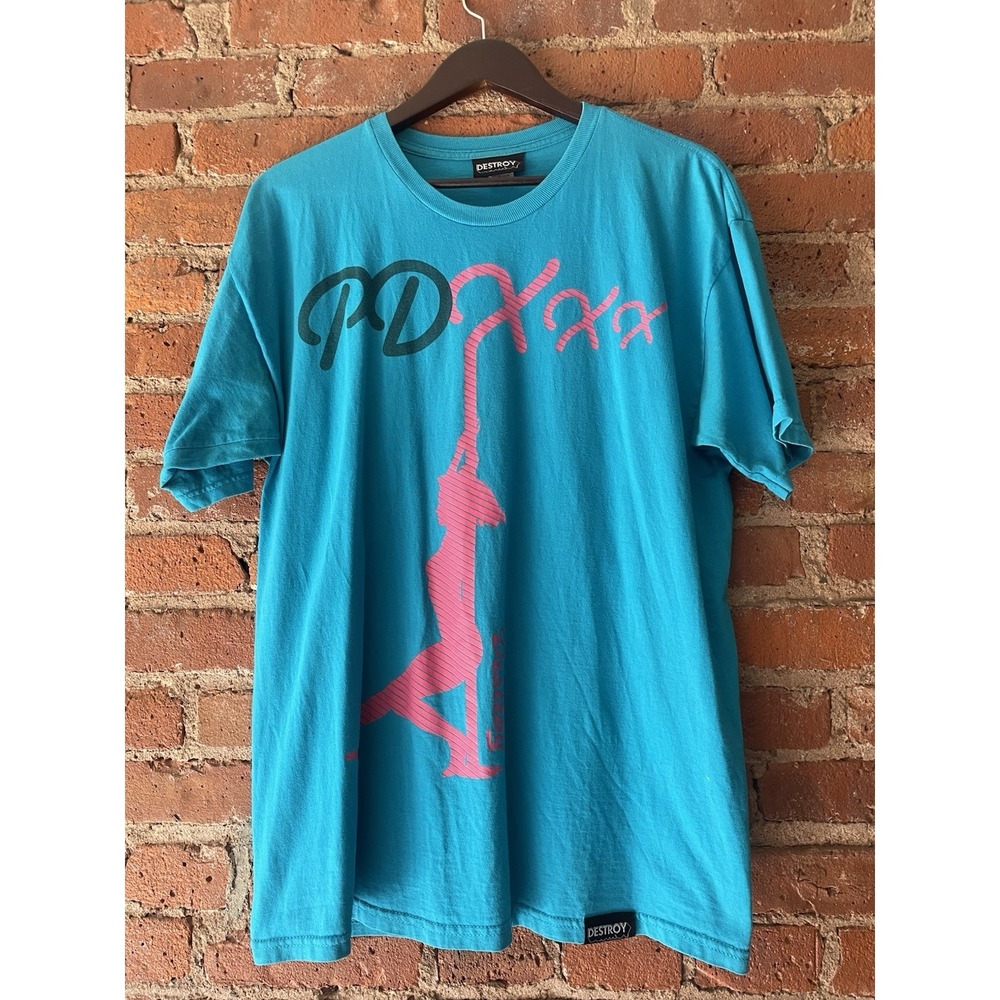 Vintage Destroy Men's Size‎ L Stripper PD XXX Shirt Teal Pink
